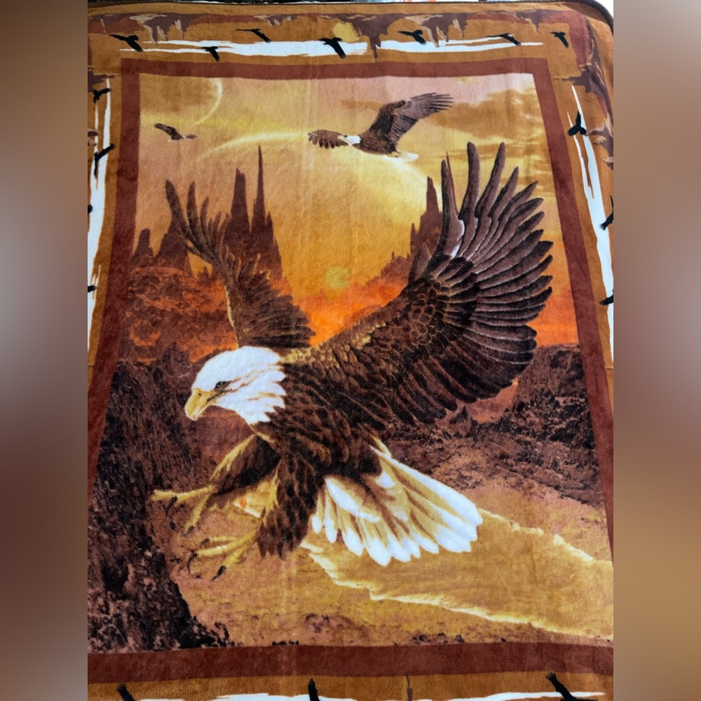 Anna Brown and Tan 50 x 60 inch Eagle Flannel Blanket